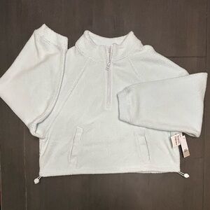 BP soft blue half zip pullover cropped warm and cozy adjustable hem fleece NWT S